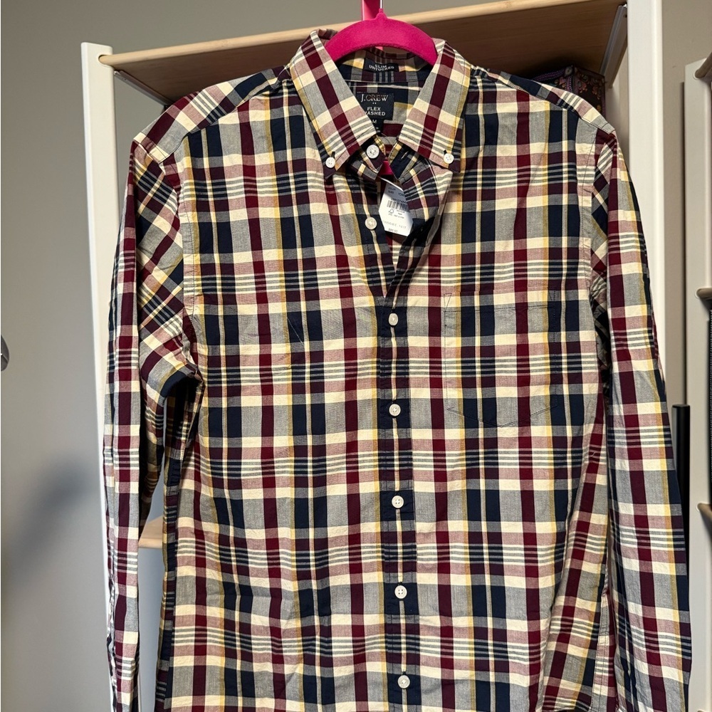 J. Crew Men's Plaid Button Down Shirt - Red, Blue, Cream Medium